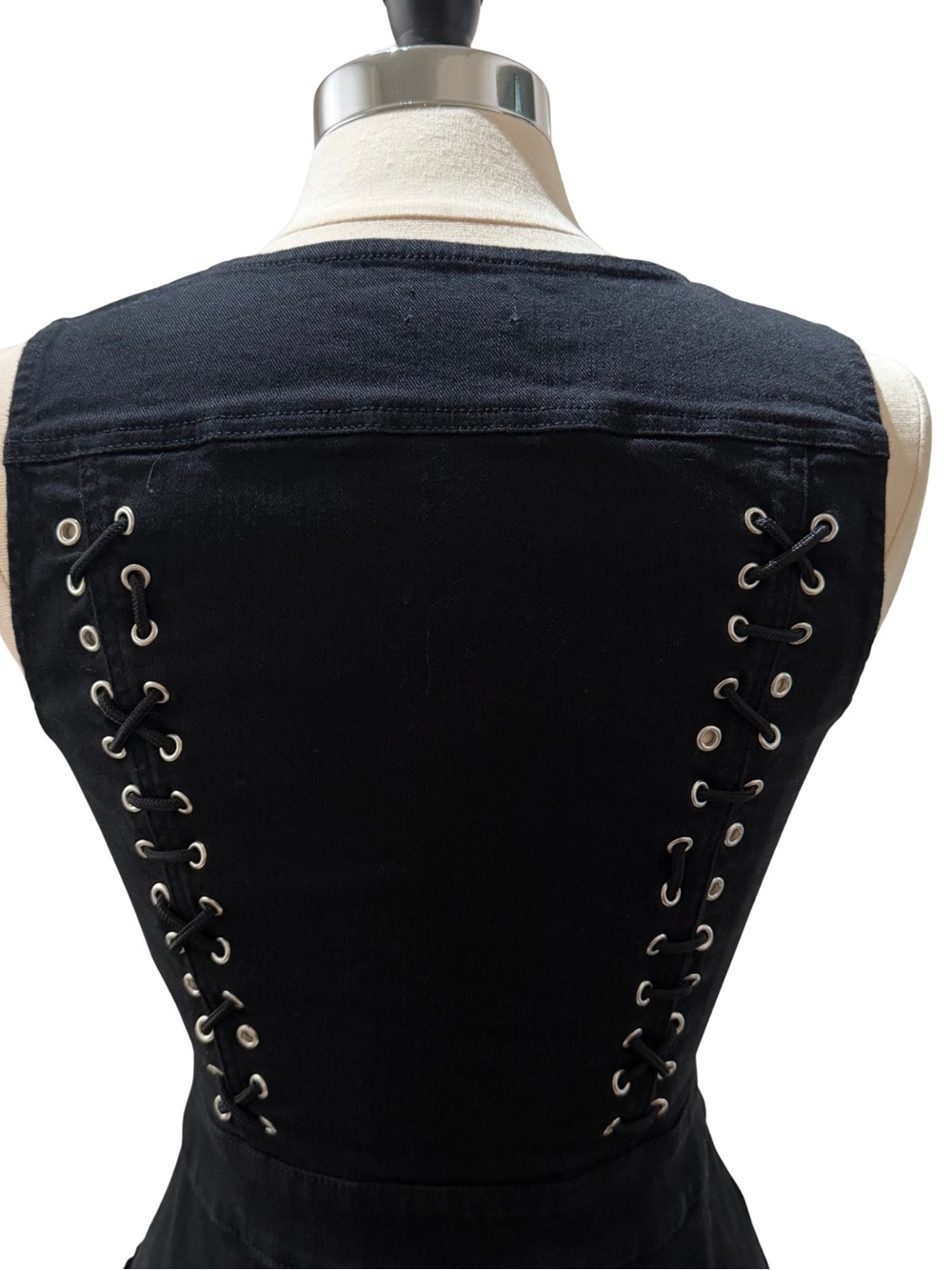 Diesel Black Denim Lace-Up Back Fitted Zip Mini Dress Size M - Picture 4 of 7